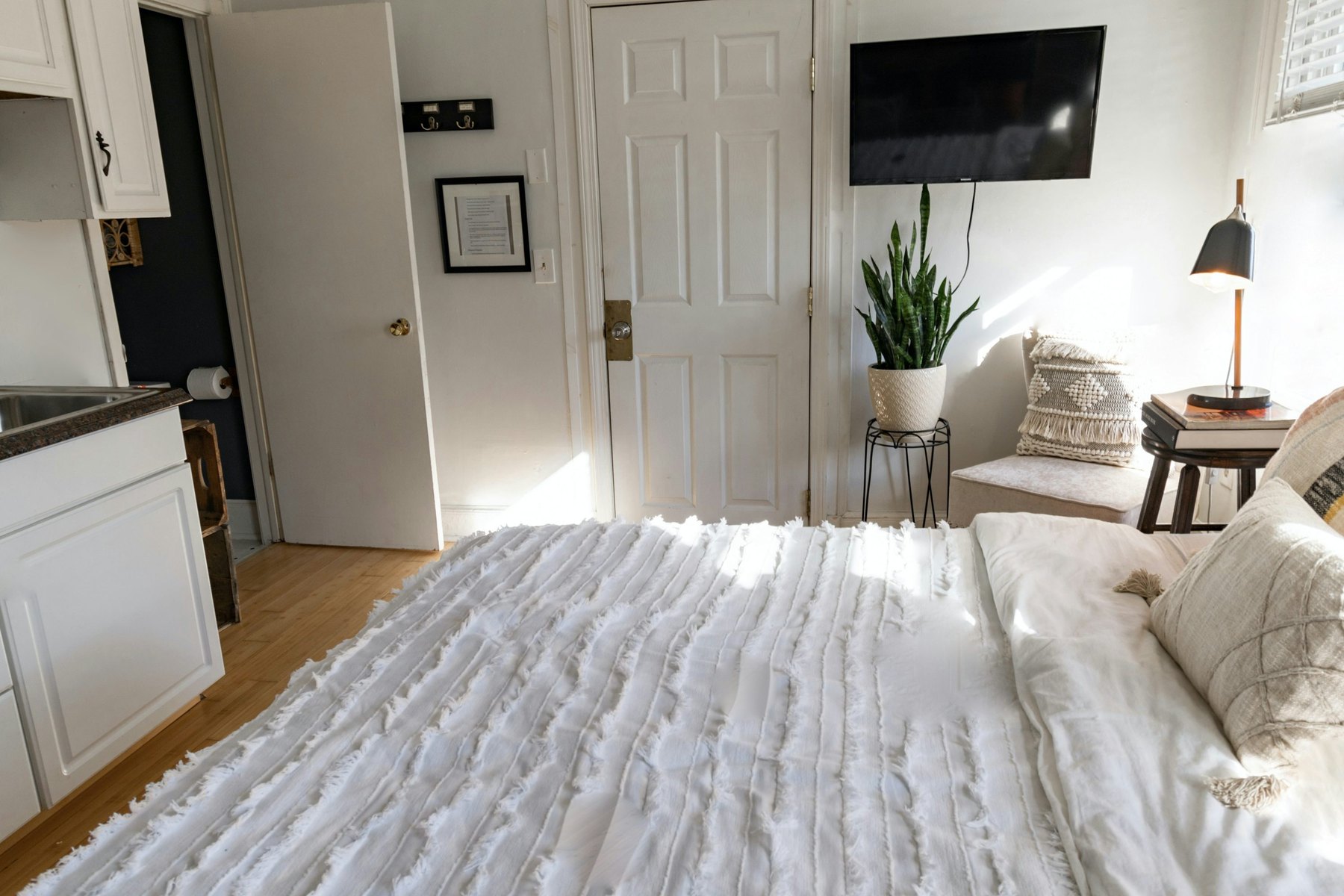 Bright guest-ready Airbnb bedroom prepared for a Columbus Ohio short-term rental stay